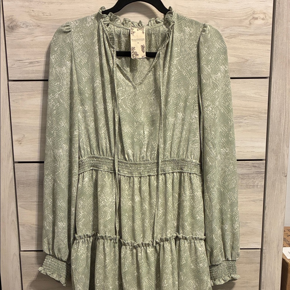 NWOT - Blu Pepper Sage Patterned Ruffle Dress